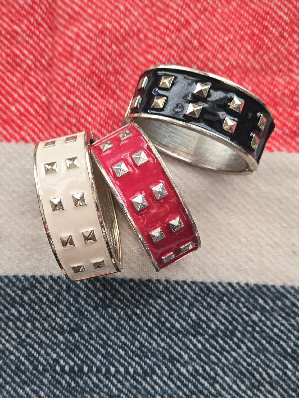 Studded Enamel Stackable Bracelet Cuffs - Black, Red, Cream